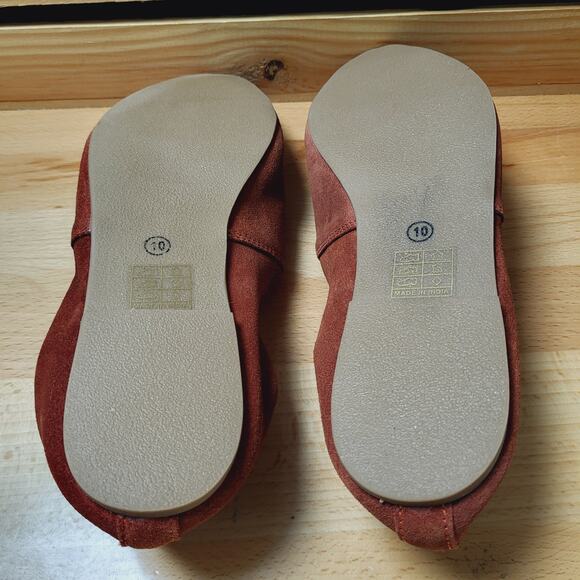 Sundance Bird of Flight Embroidered Rust Red Suede Ballet Flats Size 10 - Picture 7 of 8